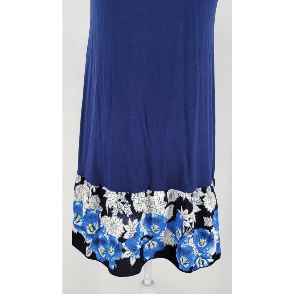Aime Sleeveless Dress Navy Floral Ruffle Hem Size Small Womens Summer Stretchy - Picture 6 of 8